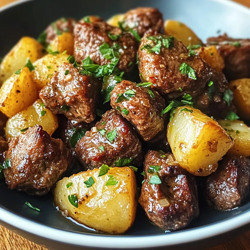 A bowl of meat and potatoes.