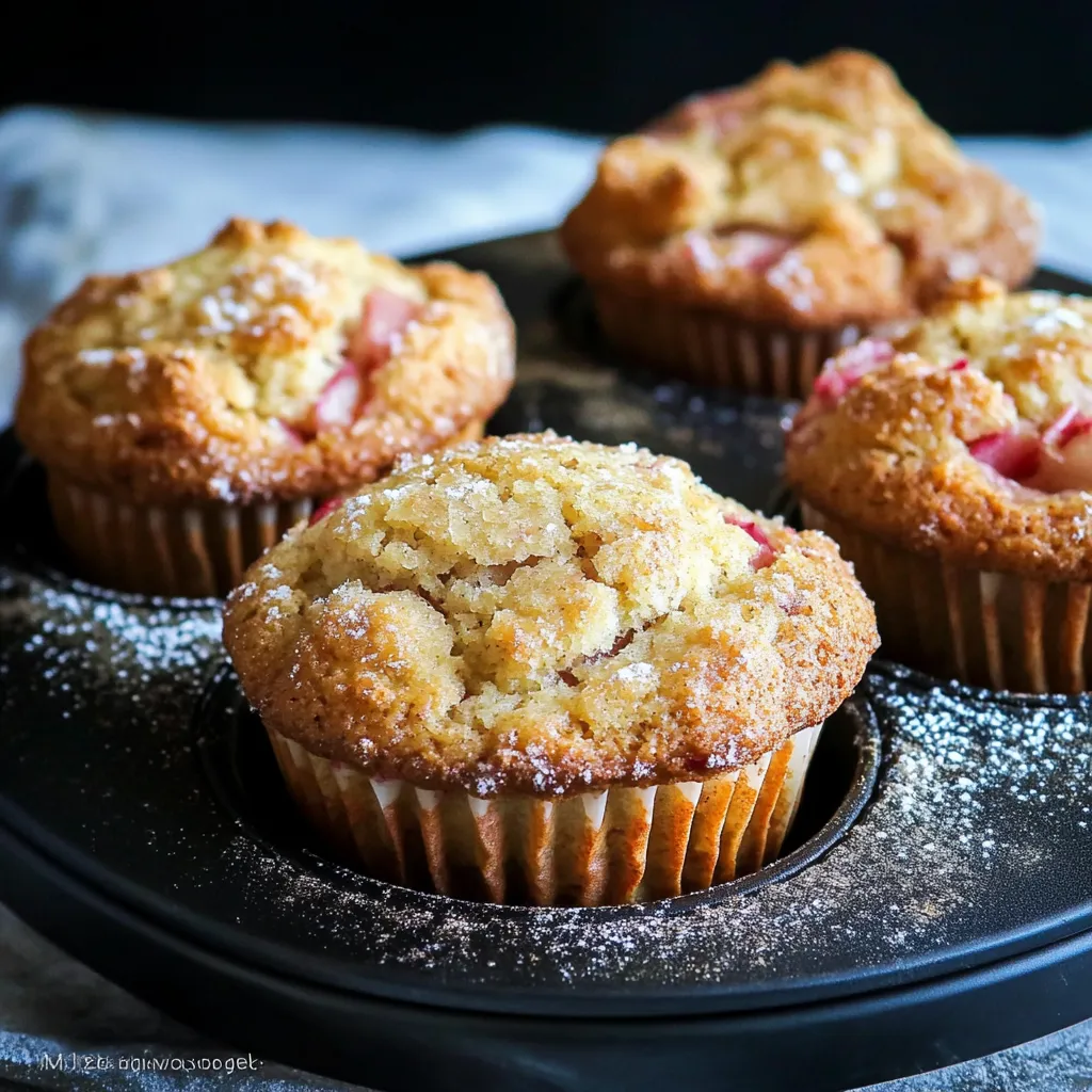 A plate of muffins with powdered sugar on top.