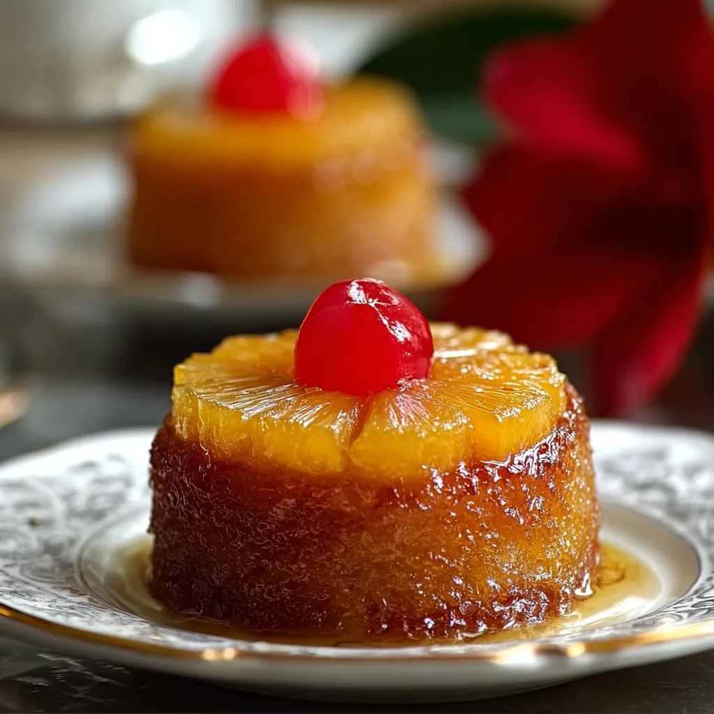 A slice of pineapple upside down cake with a cherry on top.