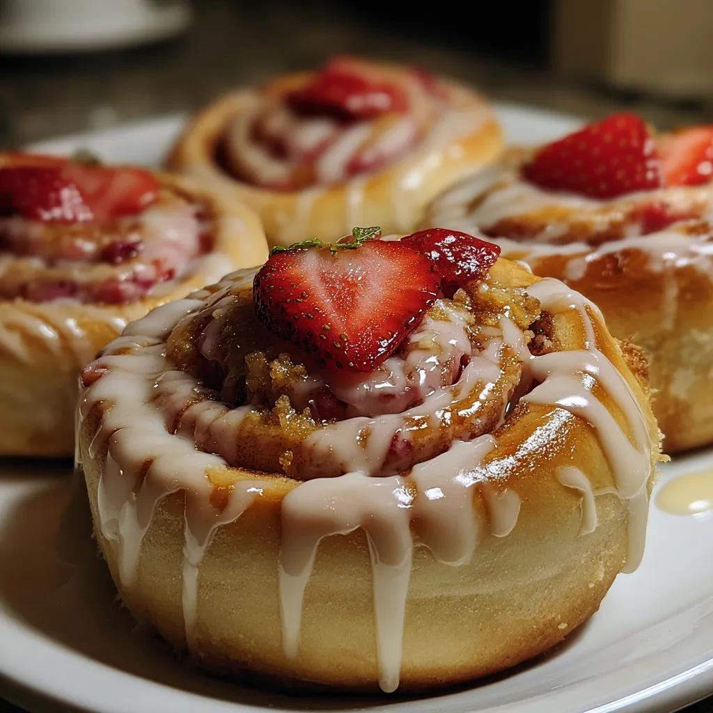 A plate of pastries with strawberries on top.