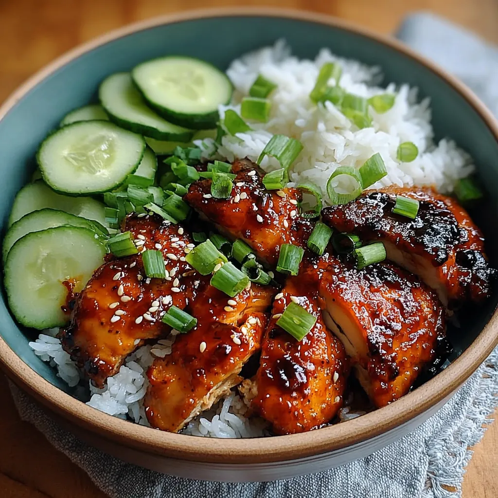 A bowl of rice, chicken, and vegetables.