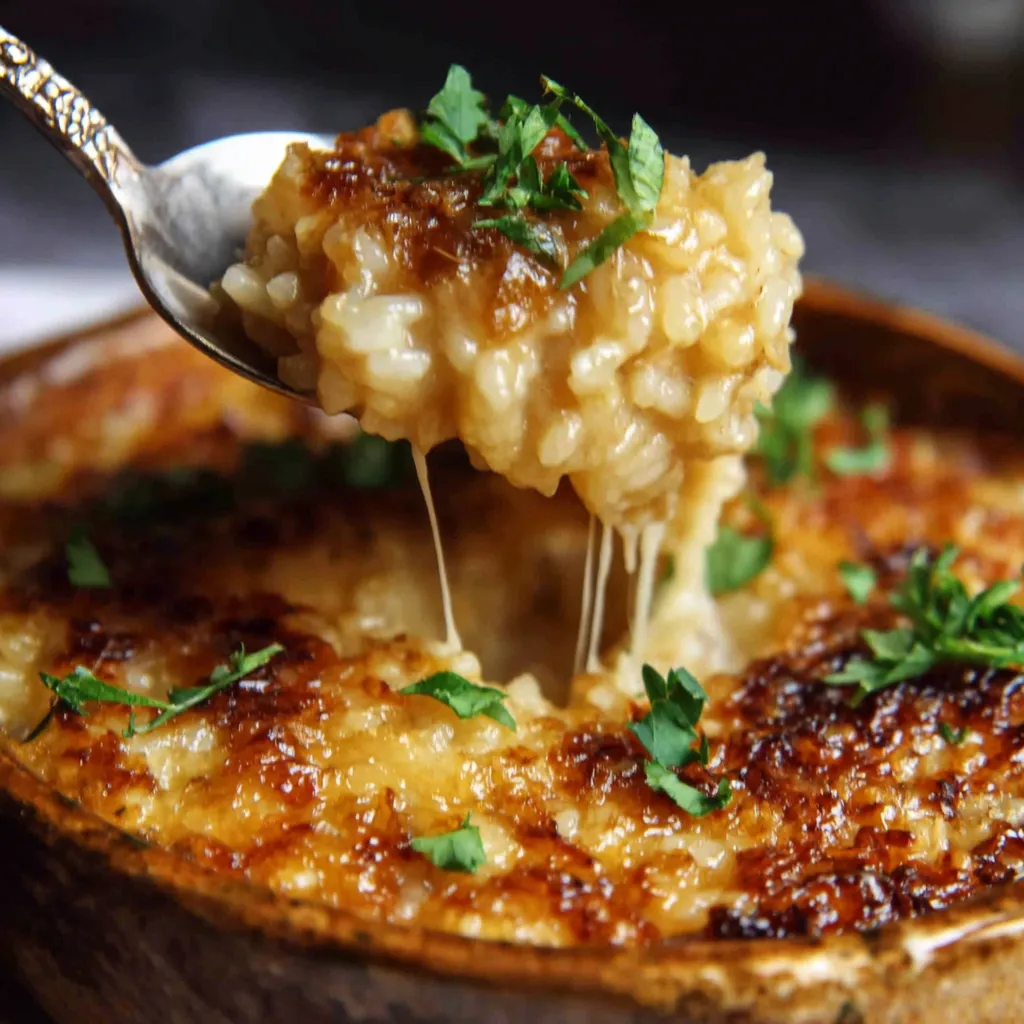 A spoon is in a bowl of food.