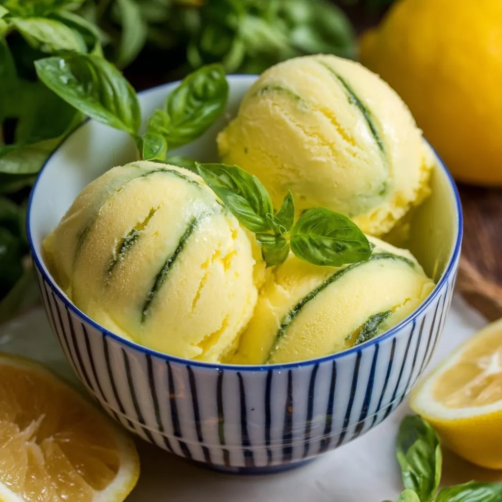 A bowl of ice cream with mint leaves.