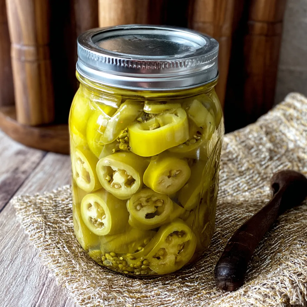 A jar of pickled green peppers.