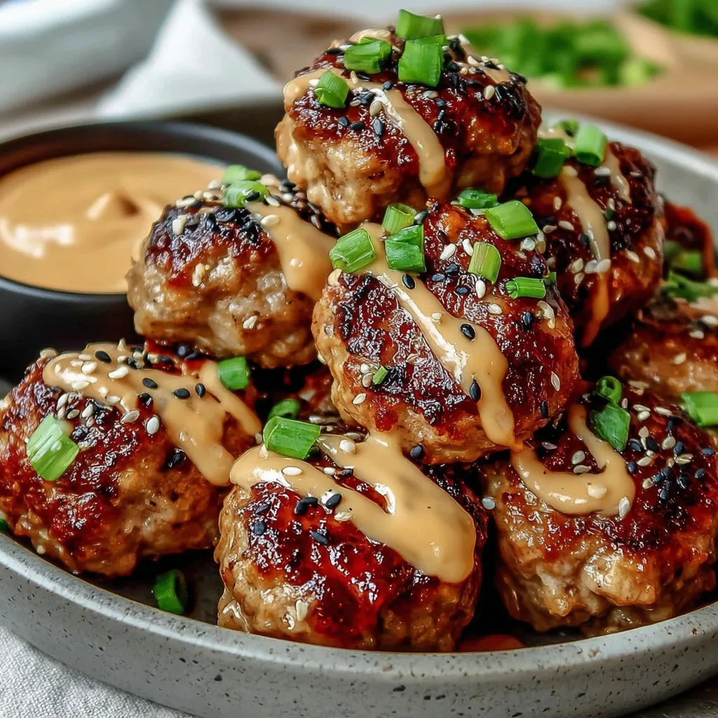 A plate of meatballs with sauce on top.