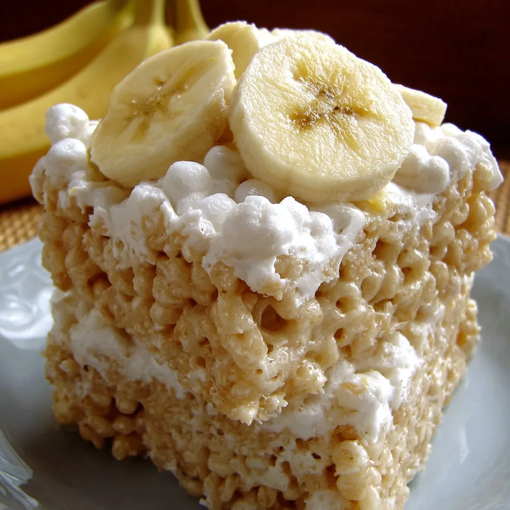 A square of cereal with bananas on top.
