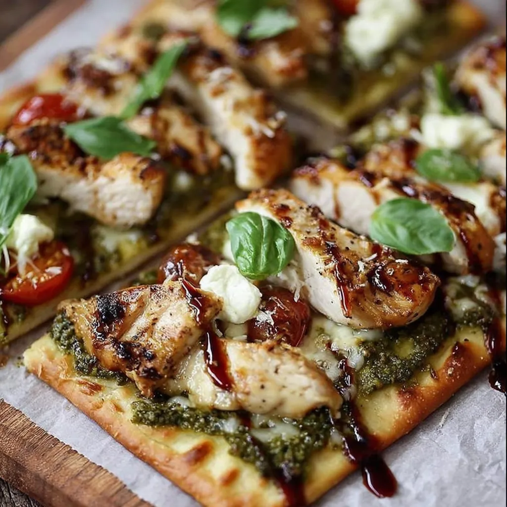 A pizza with chicken and cheese on it.