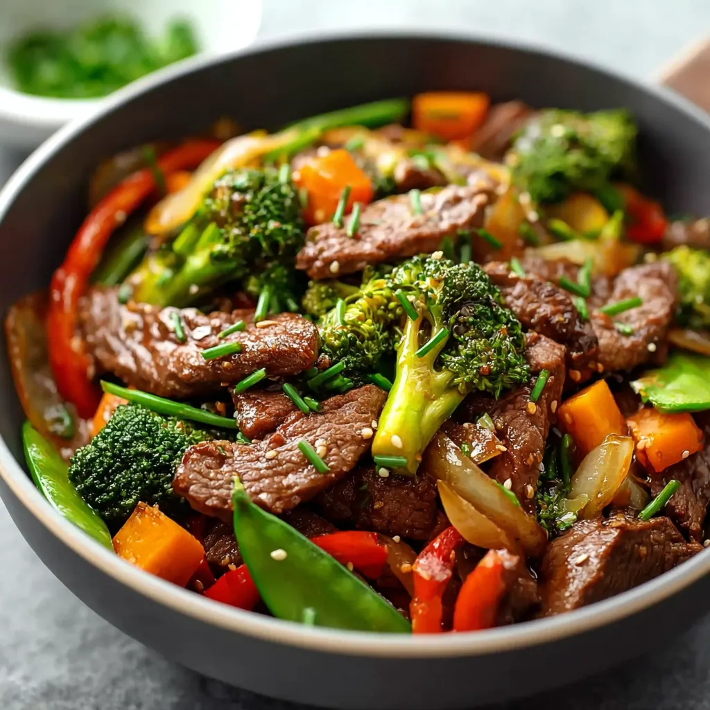A bowl of beef and broccoli.