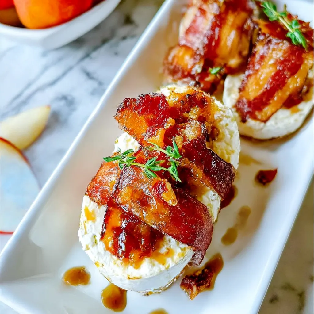Bacon wrapped appetizers with sauce.