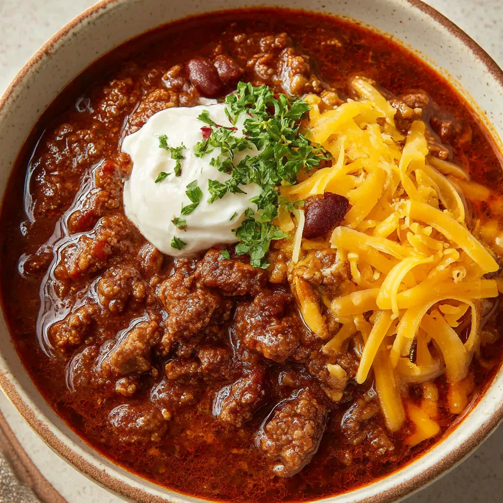 A bowl of chili with cheese on top.