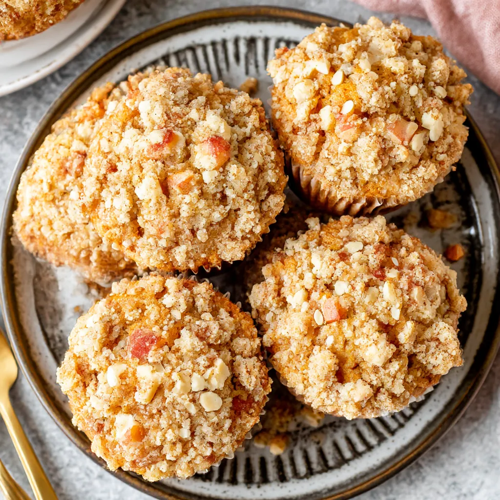 A plate of muffins with nuts on top.