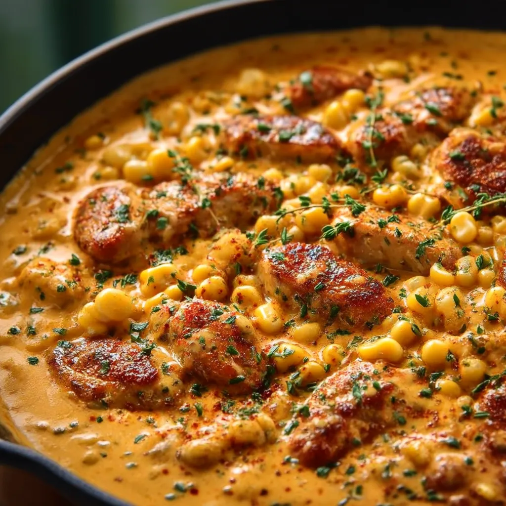 A bowl of chili with meat and corn.