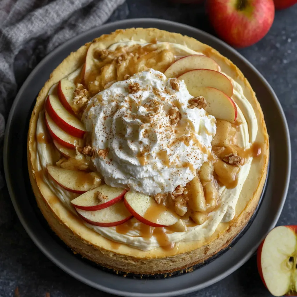 A slice of apple pie with whipped cream on top.