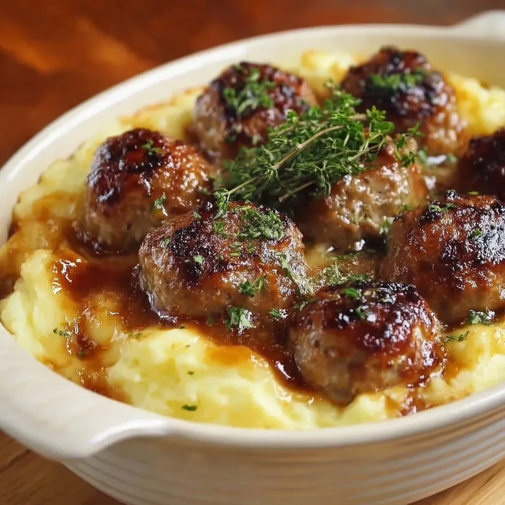 A bowl of meatballs on a table.