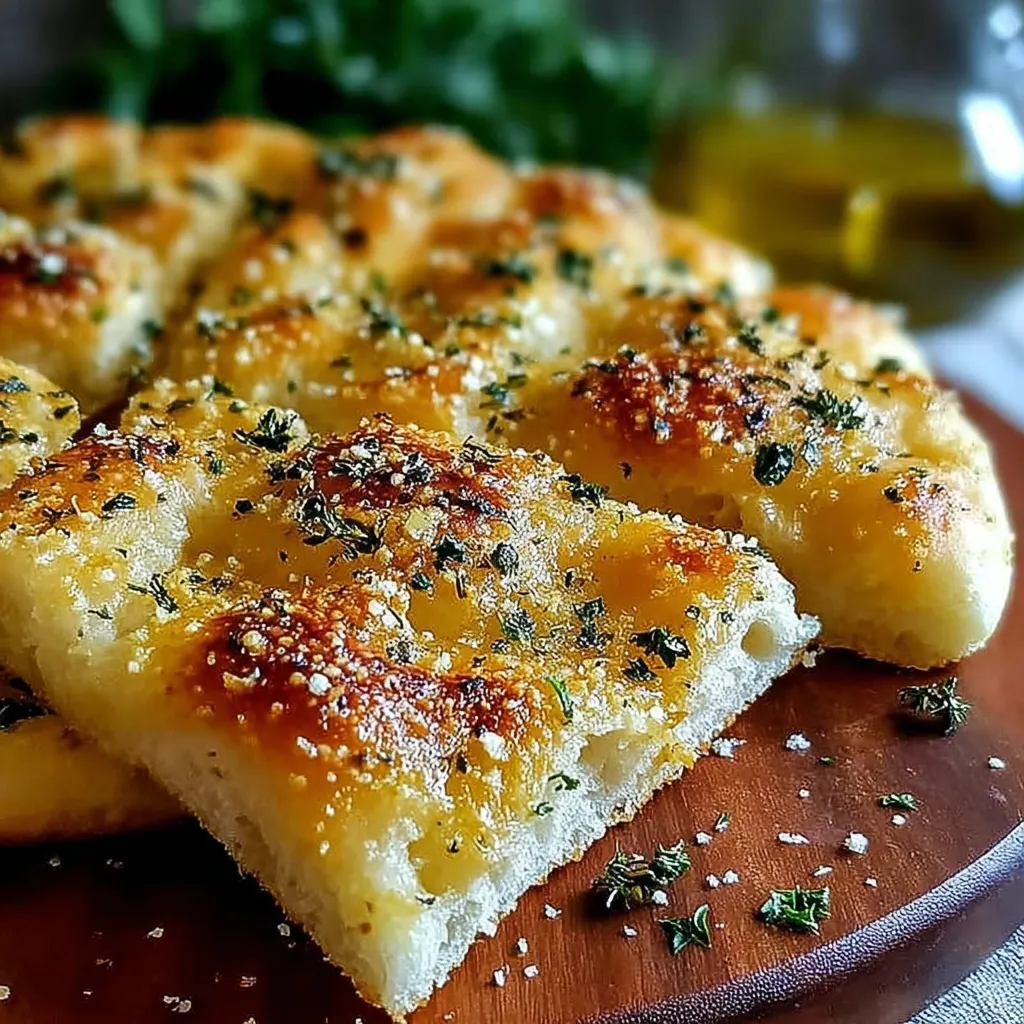 A plate of bread with herbs on it.