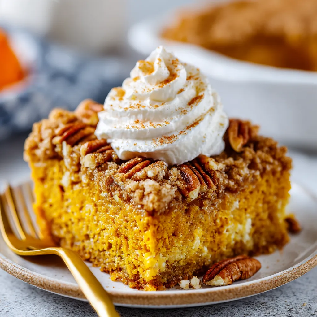 A slice of pumpkin pie with whipped cream on top.