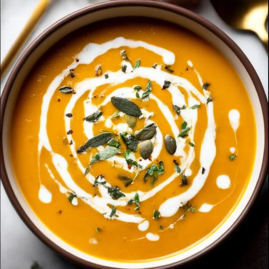 A bowl of soup with a spoon in it.
