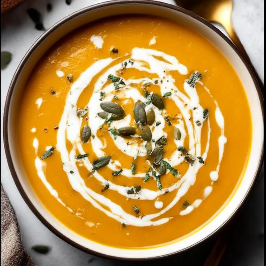 A bowl of soup with a spoon in it.
