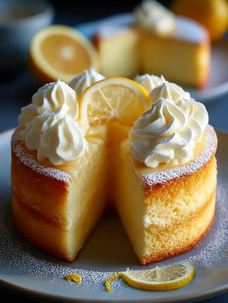 A slice of cake with white frosting and lemon wedges on top.