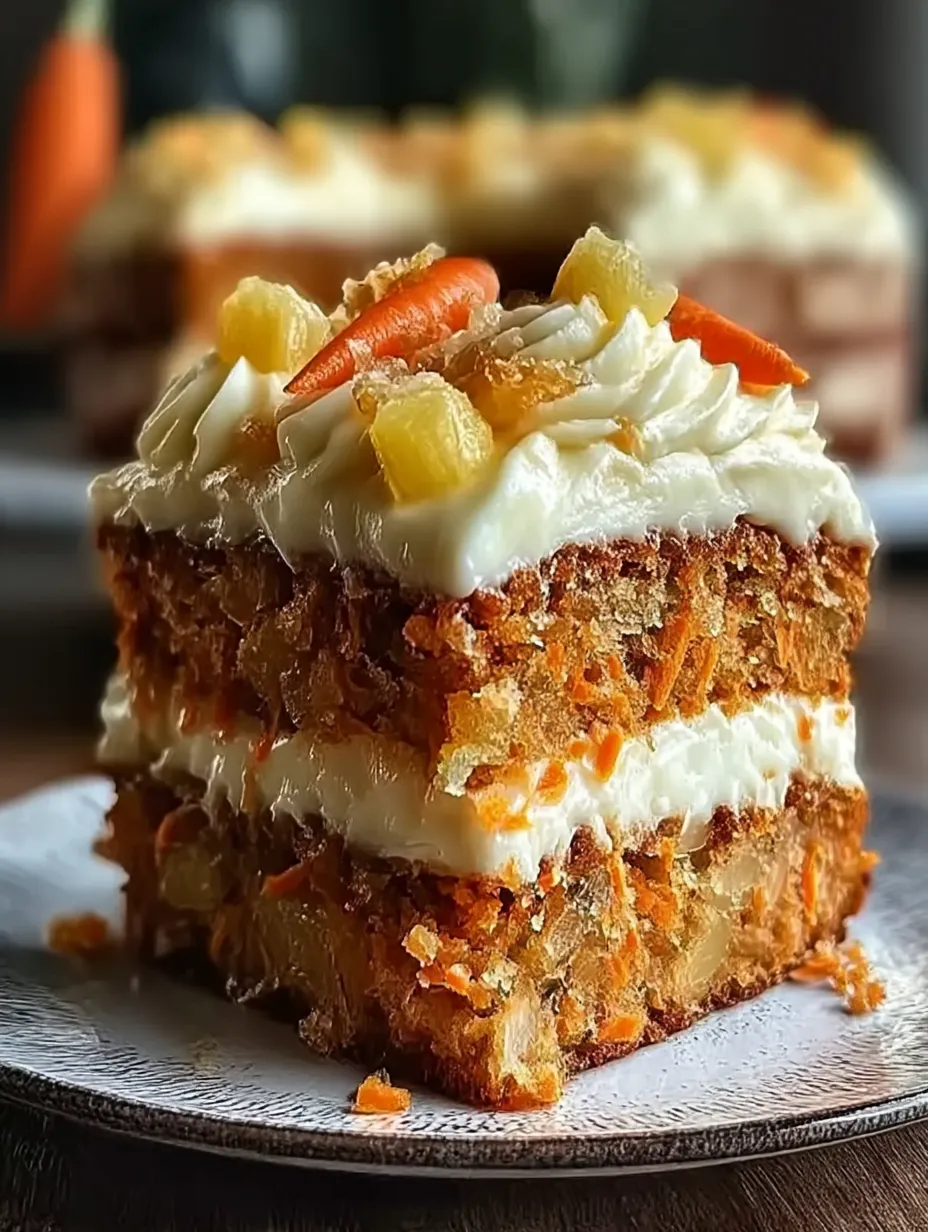 A slice of cake with carrots on top.