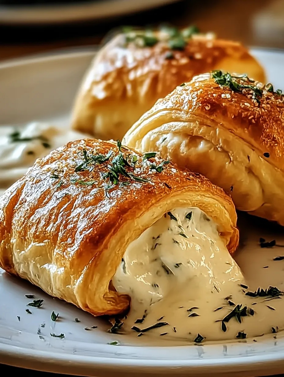 Two pieces of pastry with sauce on a plate.