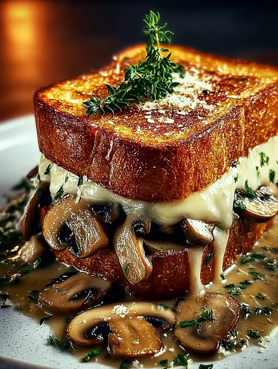 A sandwich with mushrooms and cheese.