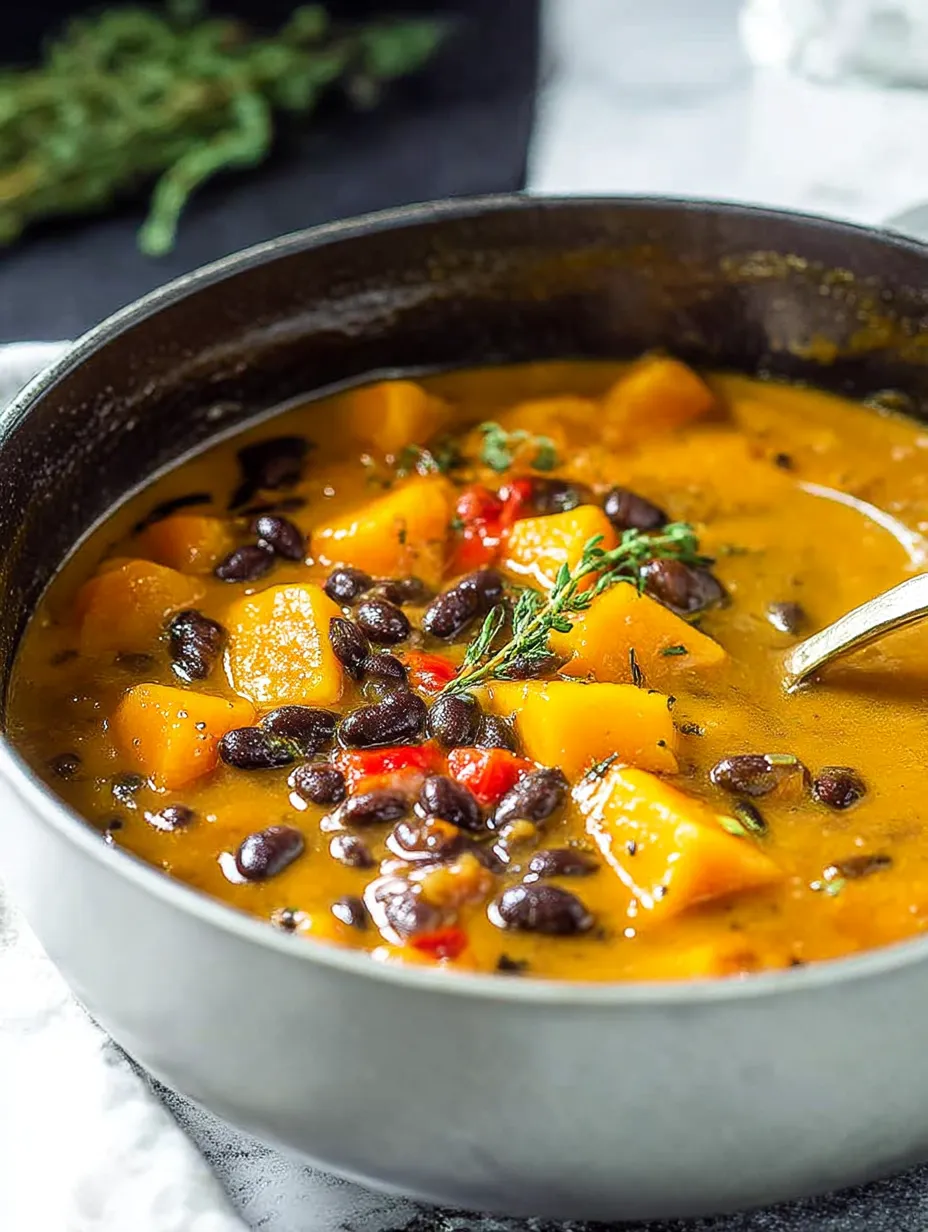 A bowl of soup with a spoon in it.