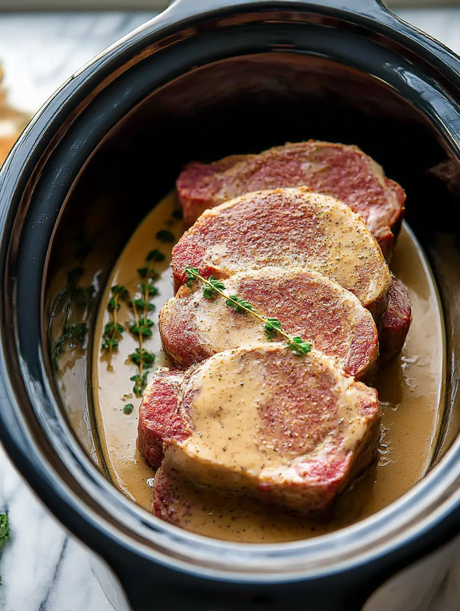 A pot of beef stew with meat and herbs.