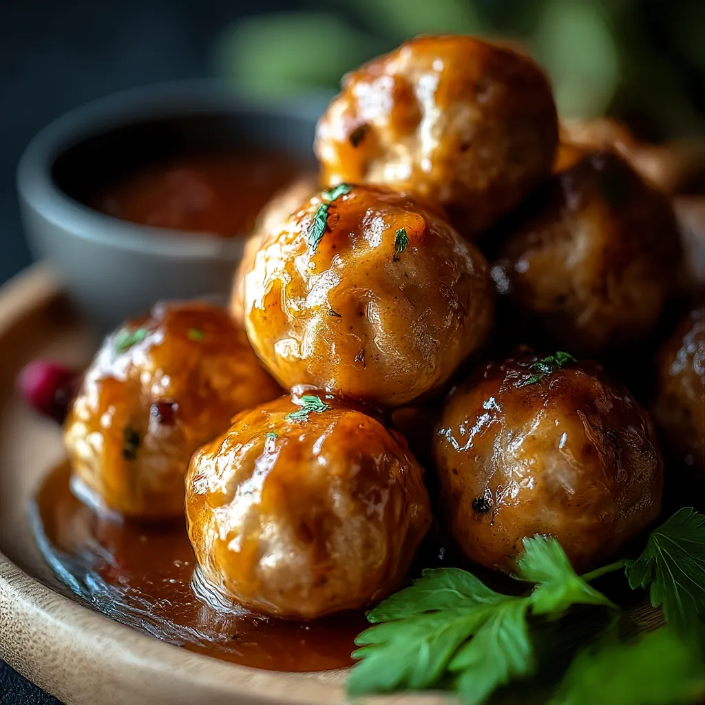 A bowl of meatballs with gravy.