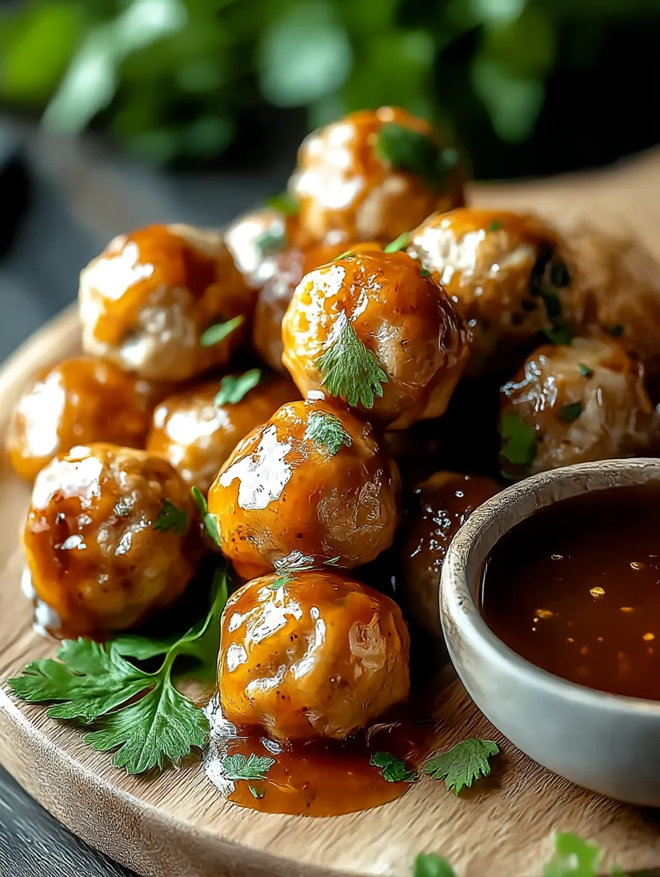 A plate of meatballs with a bowl of sauce.
