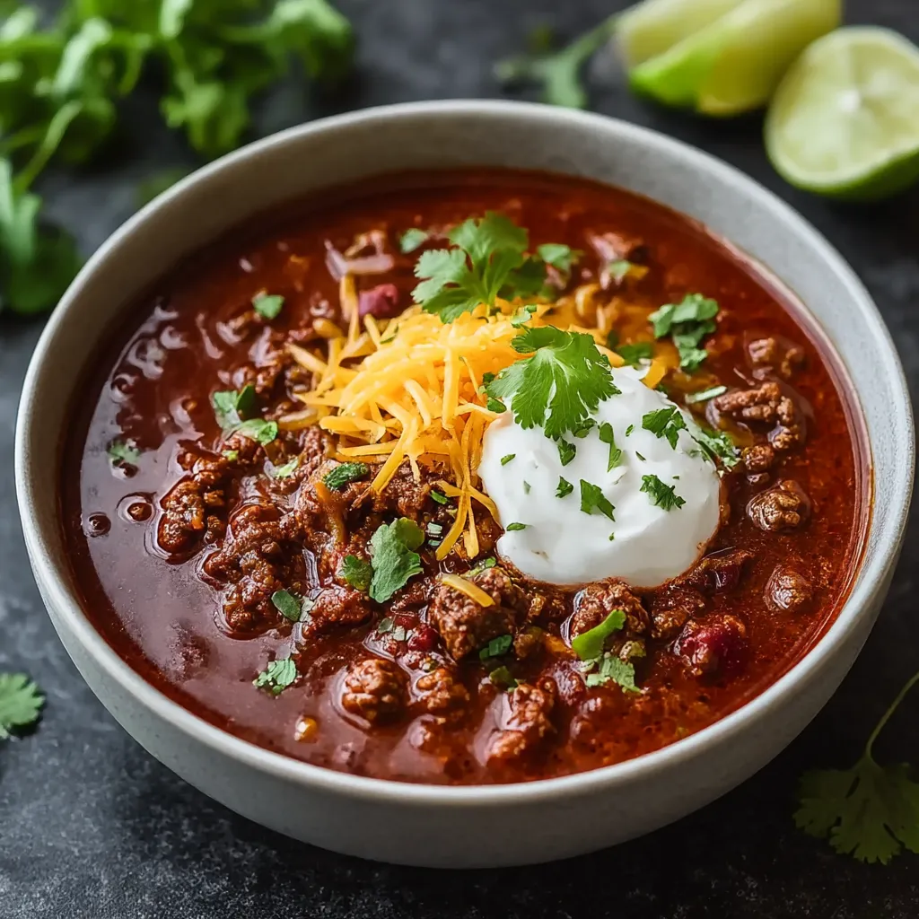 A bowl of chili with cheese and cilantro.