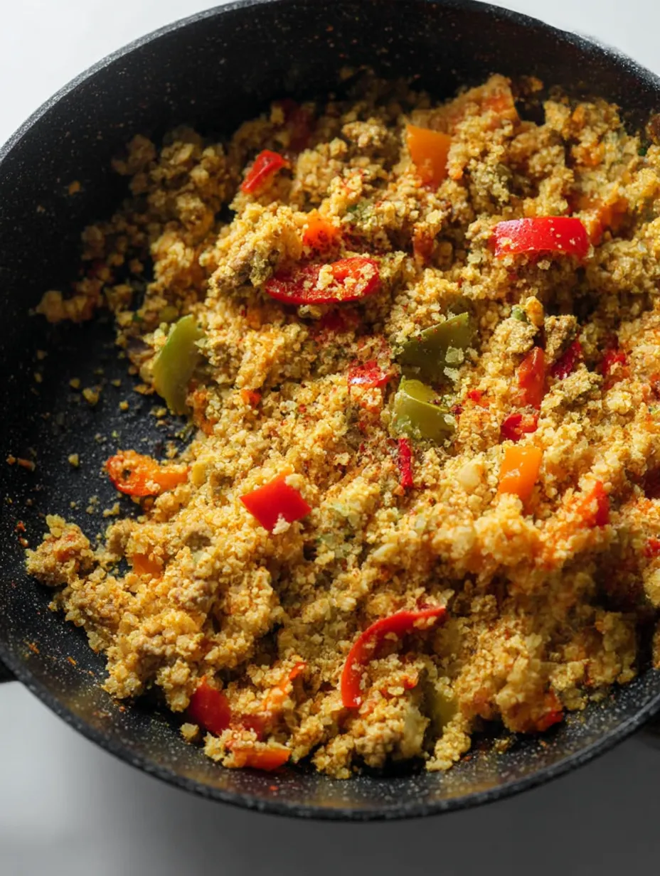 A pan of food with tomatoes and peppers.