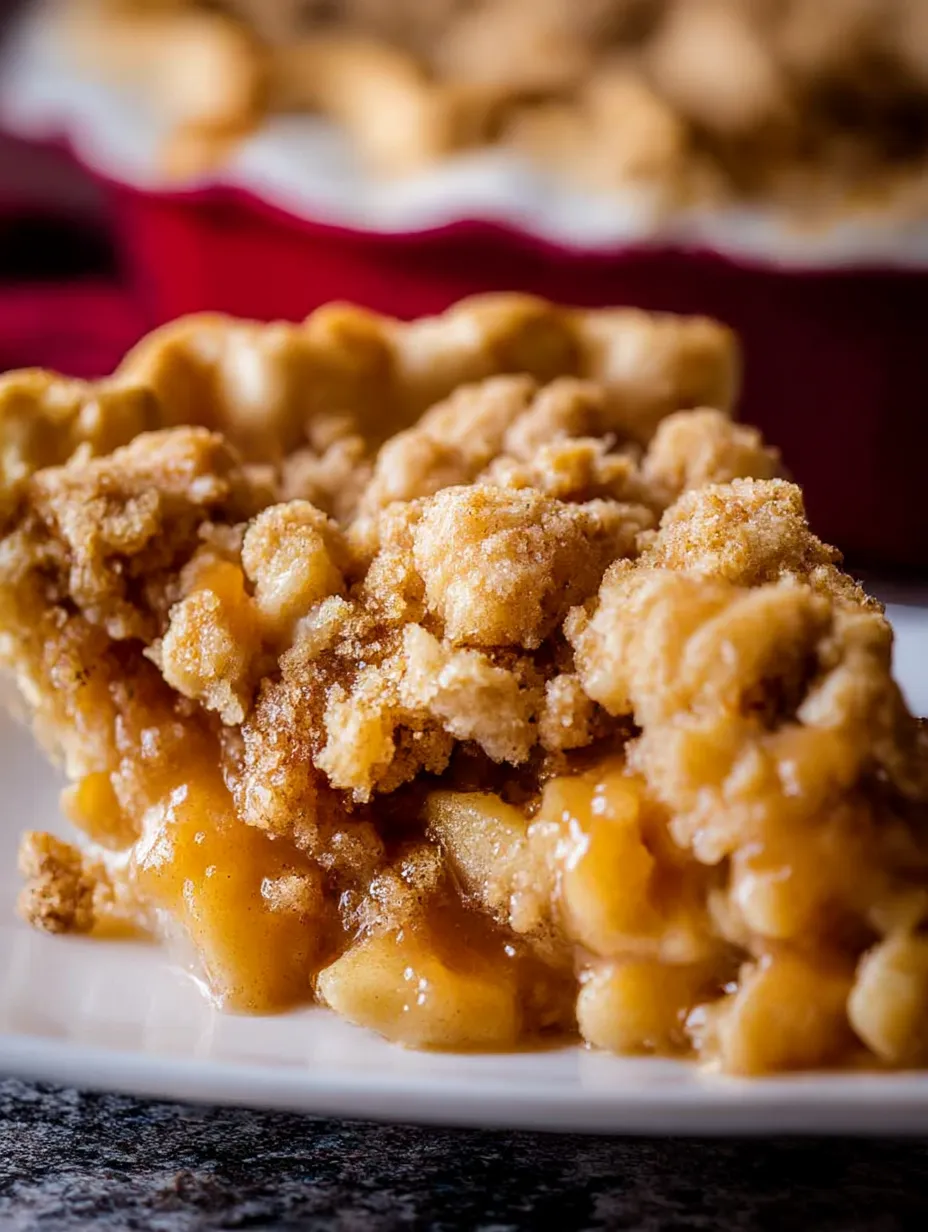 A pie with a golden crust and a filling of apples and caramel.