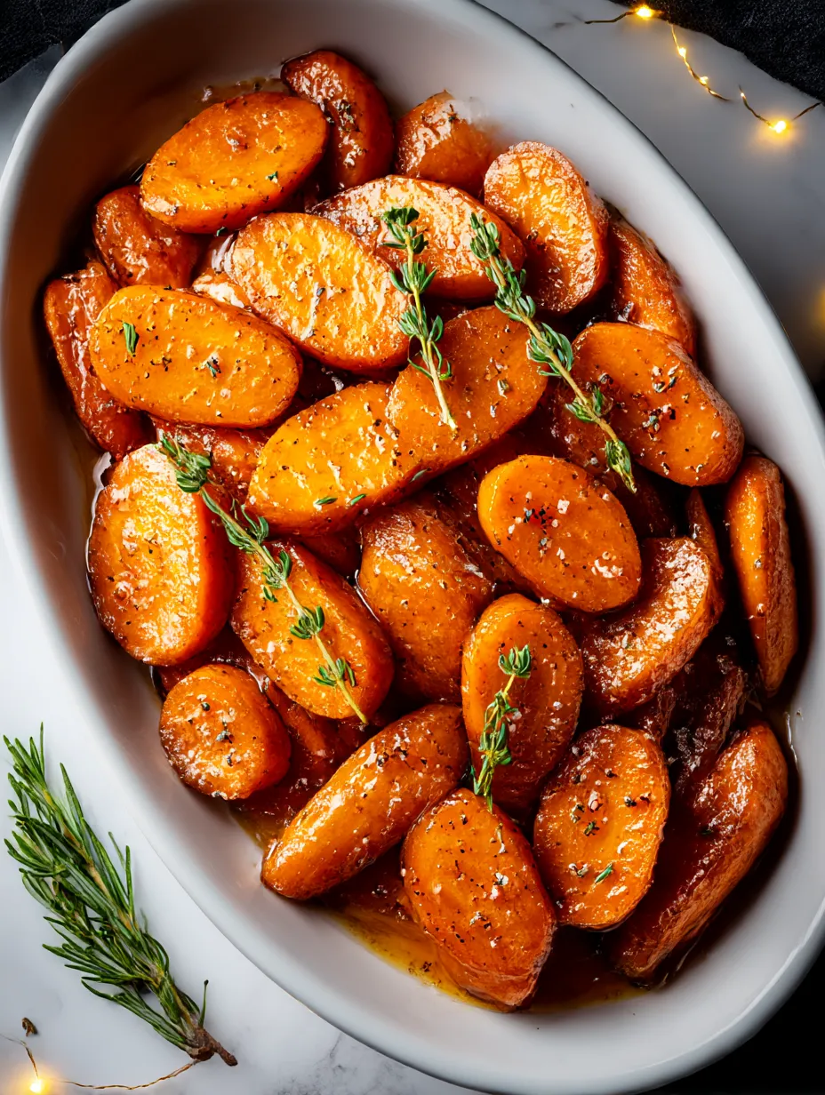 A bowl of carrots with herbs on top.