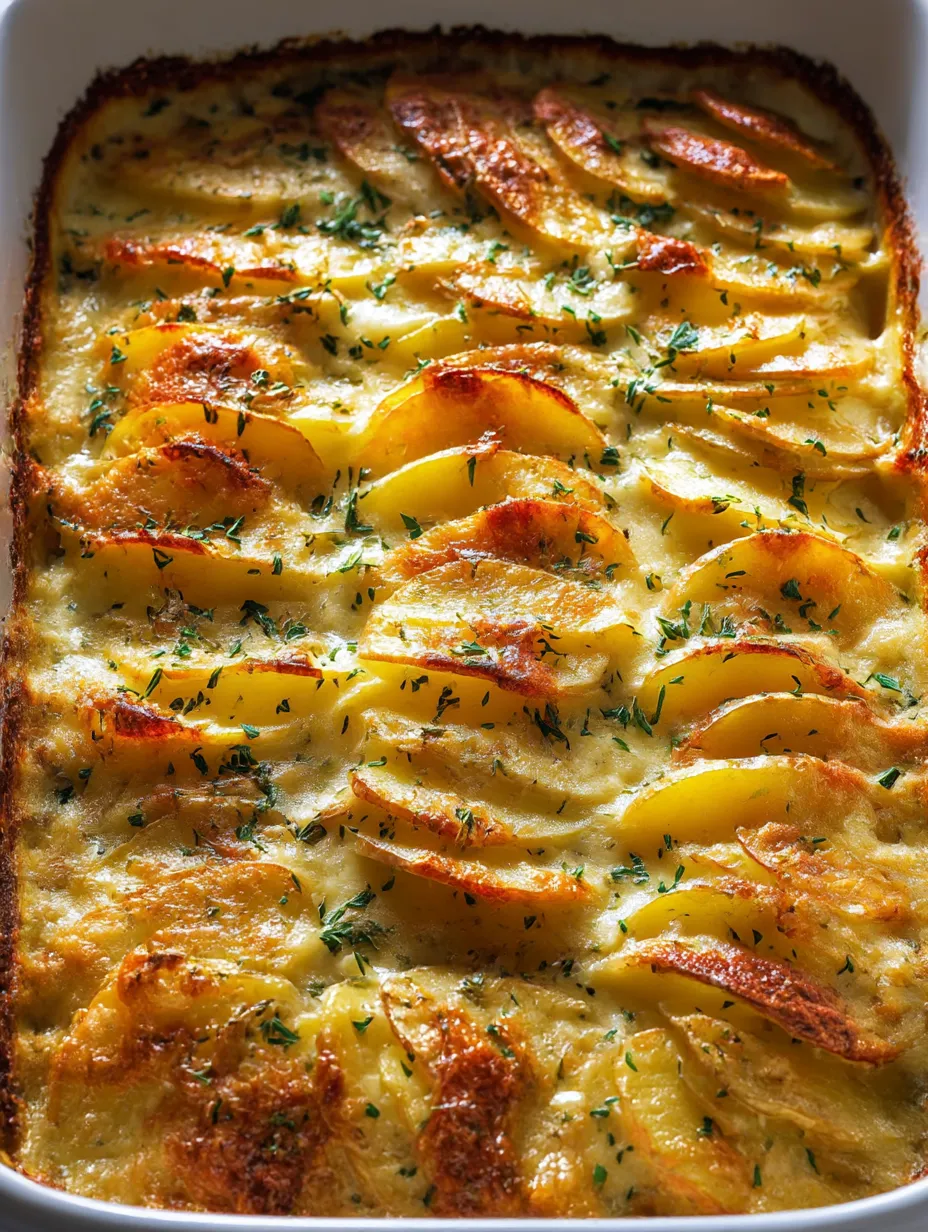 A baked dish with potatoes and herbs.