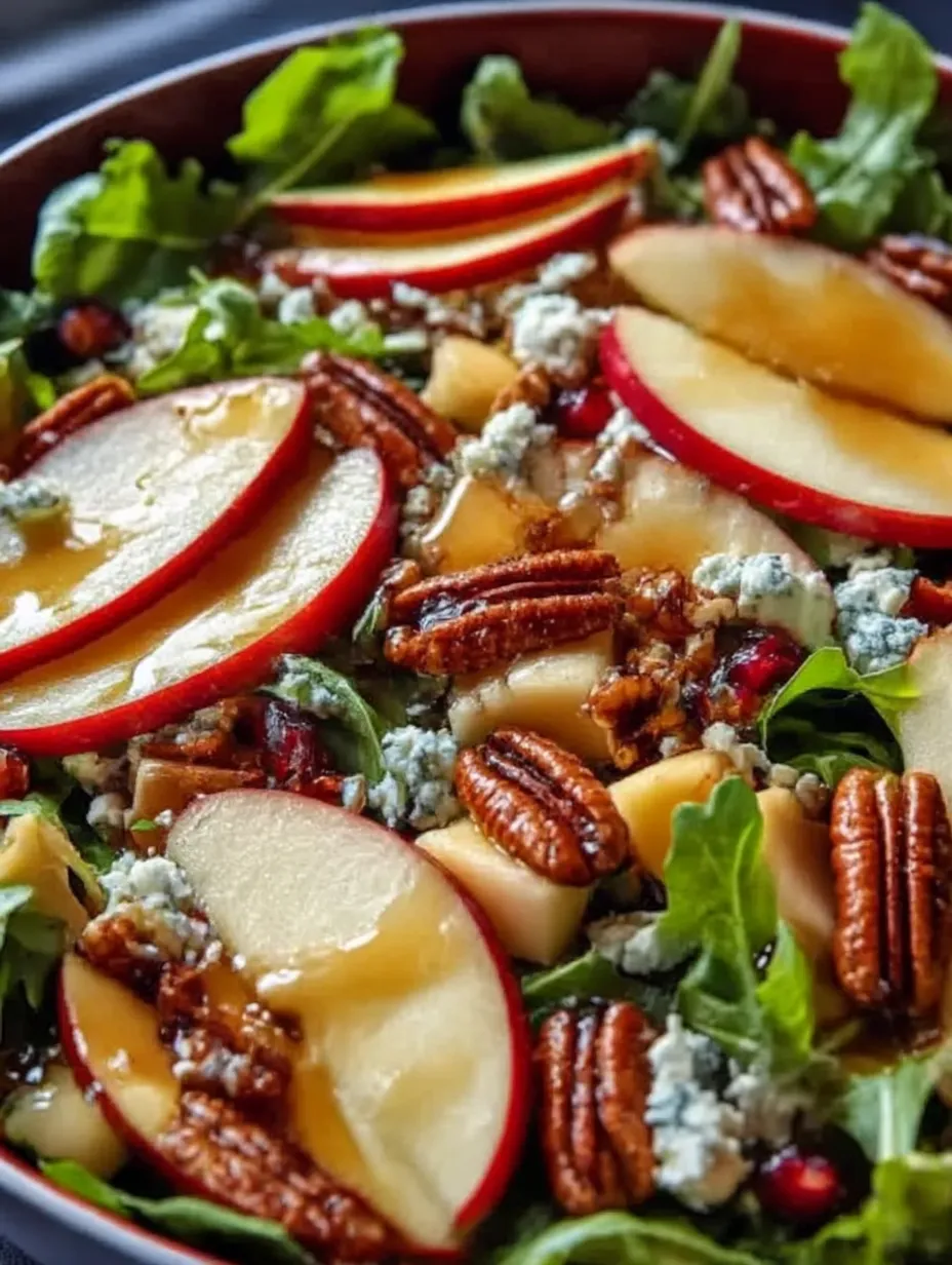 A salad with apples, pecans, and blue cheese.