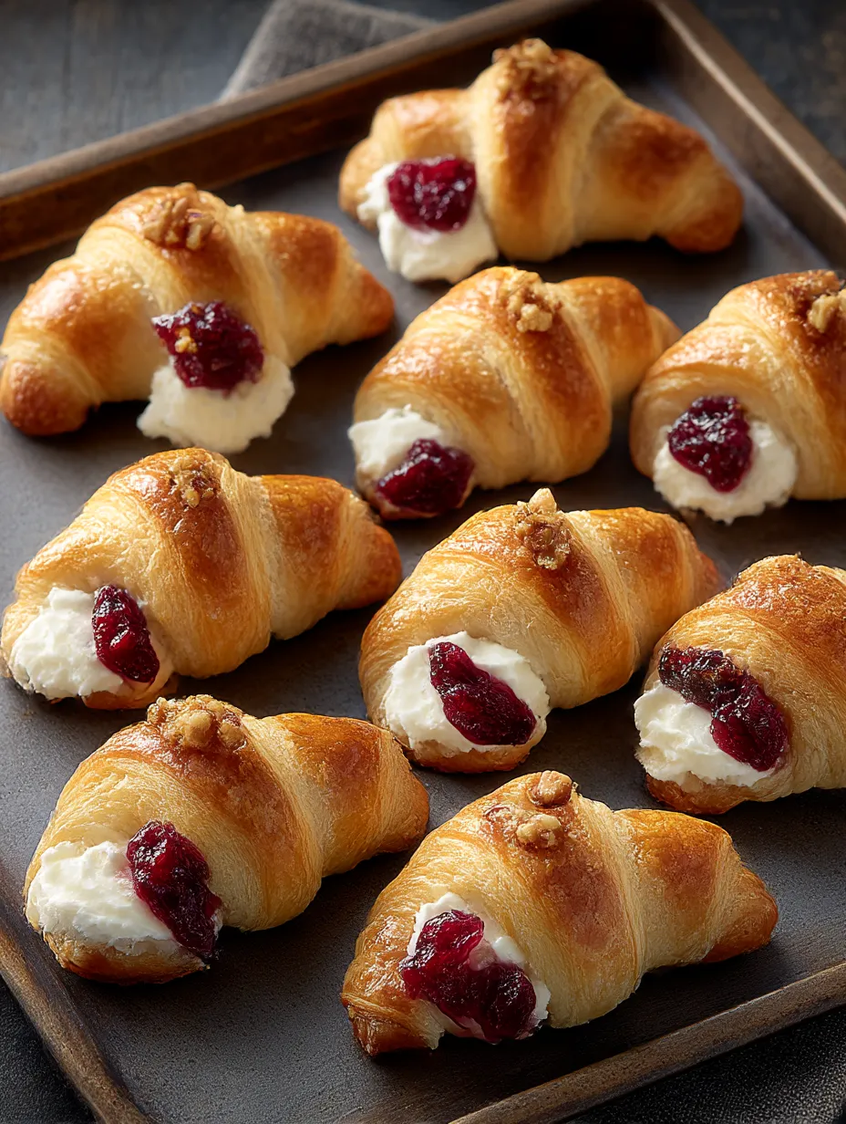 A tray of croissants with jelly and cream.