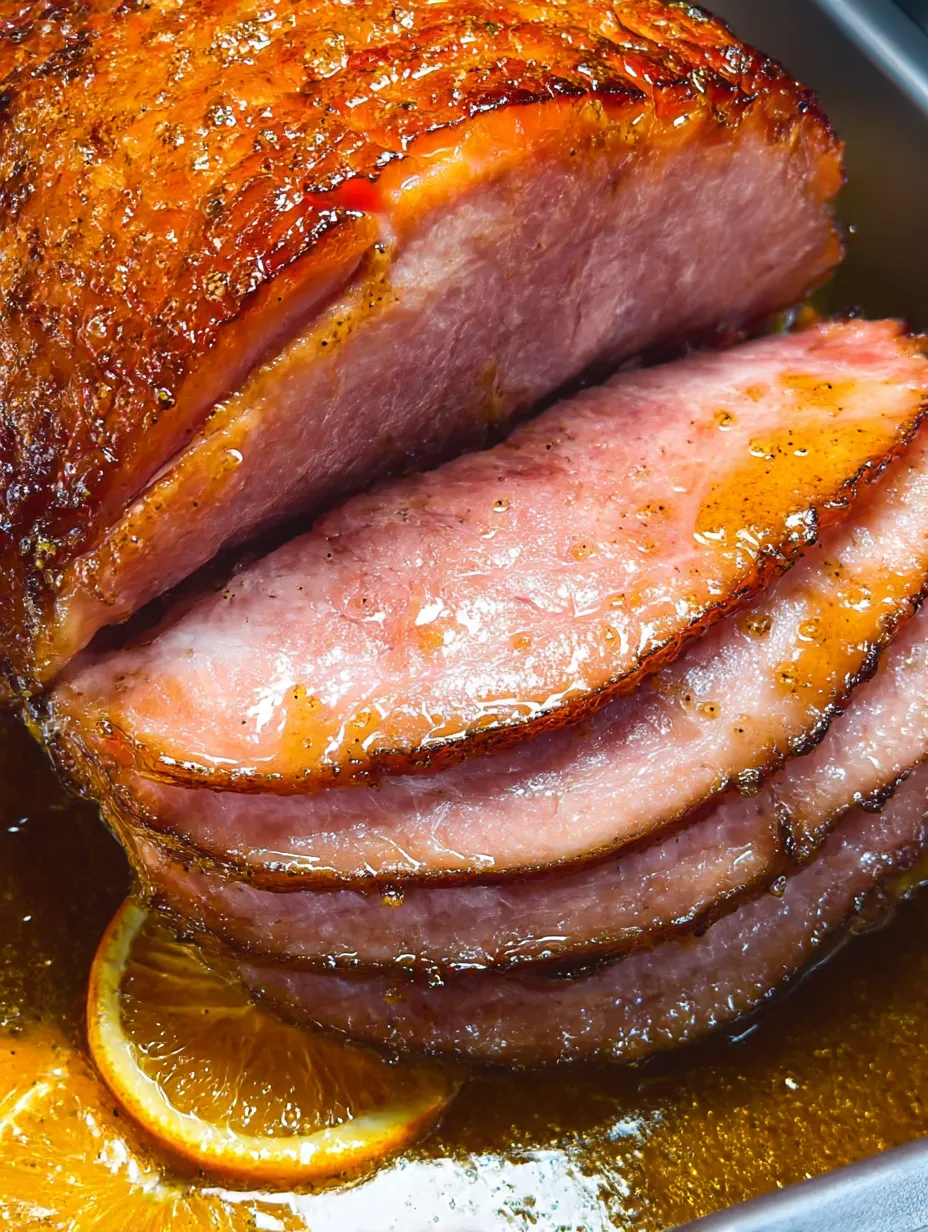 A slice of ham on a plate.