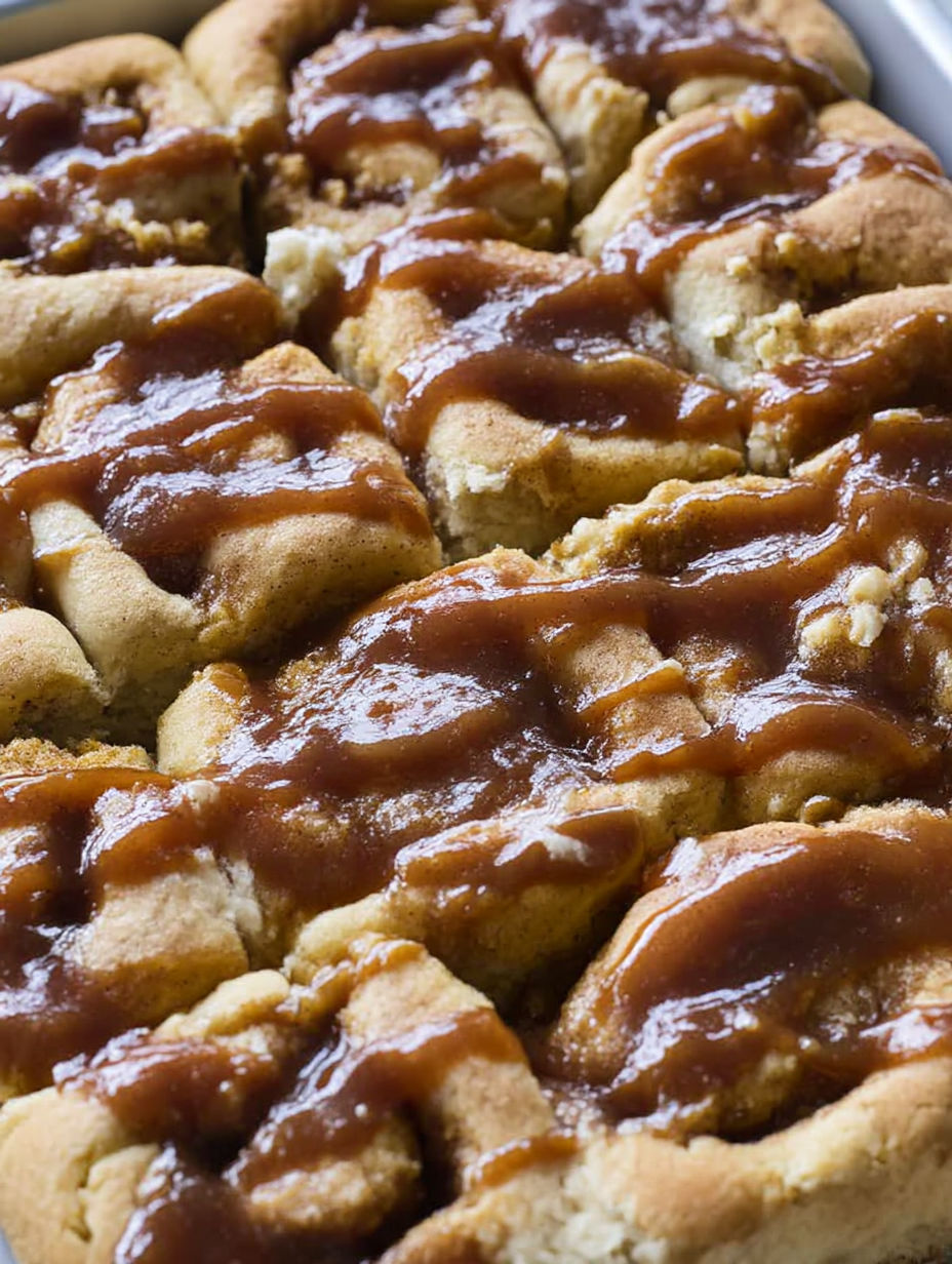 A close up of a dessert with a brown sauce.