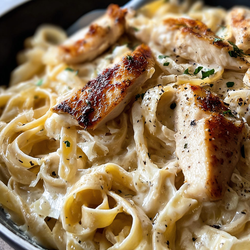 A bowl of pasta with chicken and cheese.