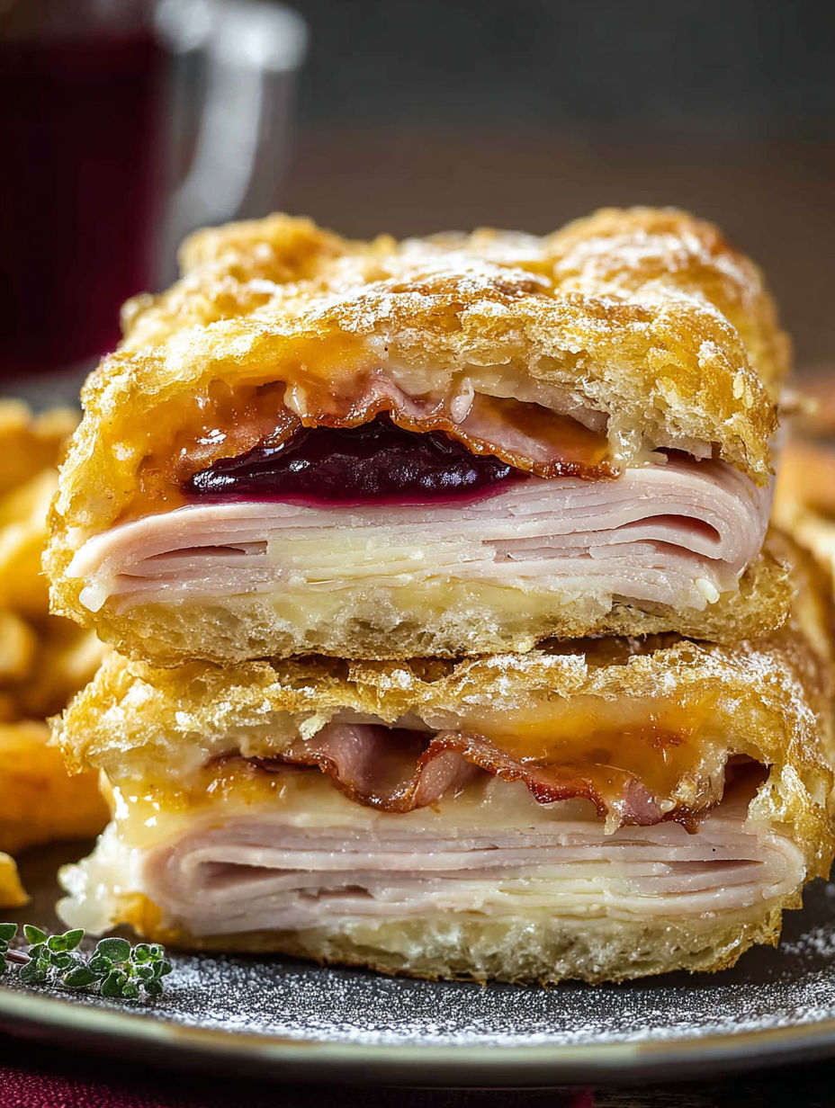 A sandwich with bacon and jelly.