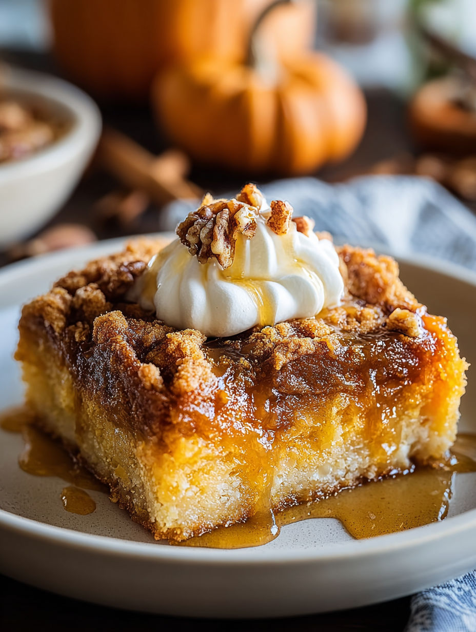 A slice of cake with whipped cream on top.