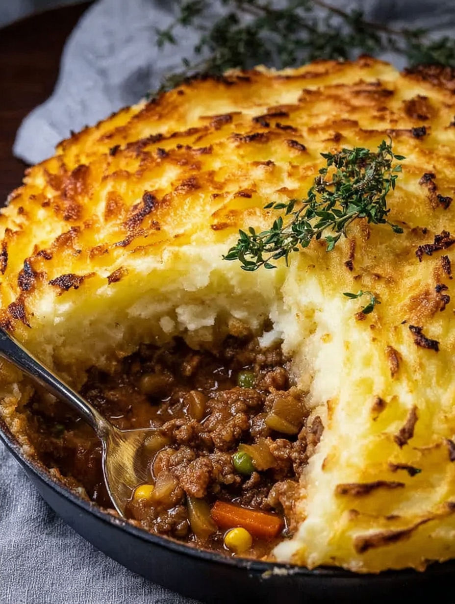 A delicious looking casserole with meat and vegetables.