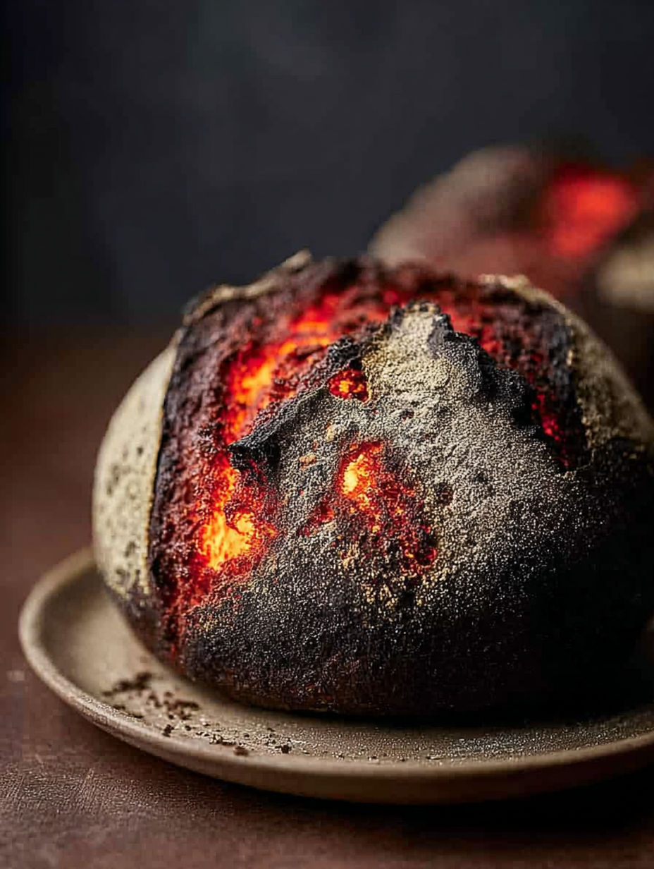 A loaf of bread with a red glowing crust.