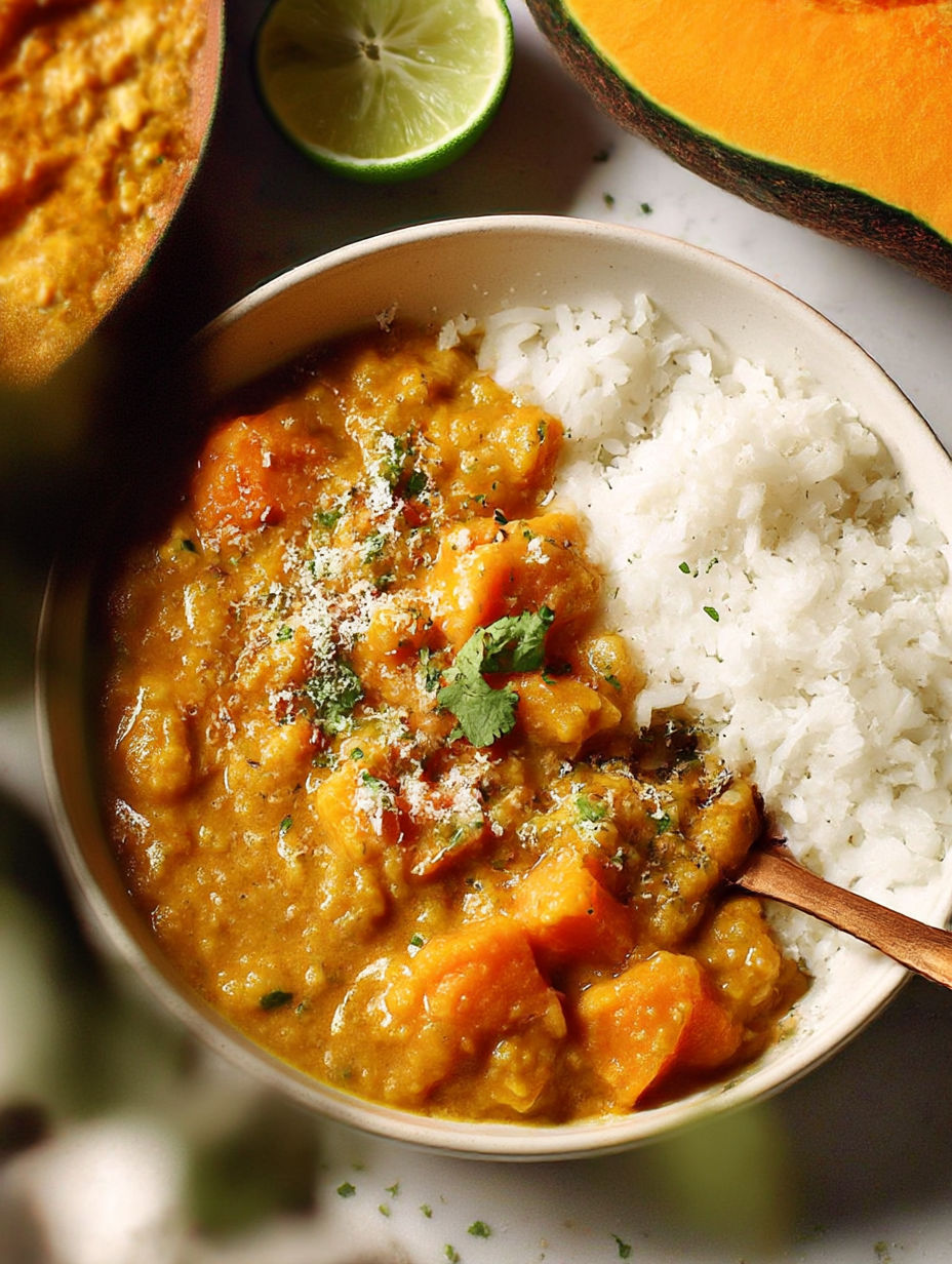 A bowl of soup with rice and carrots.
