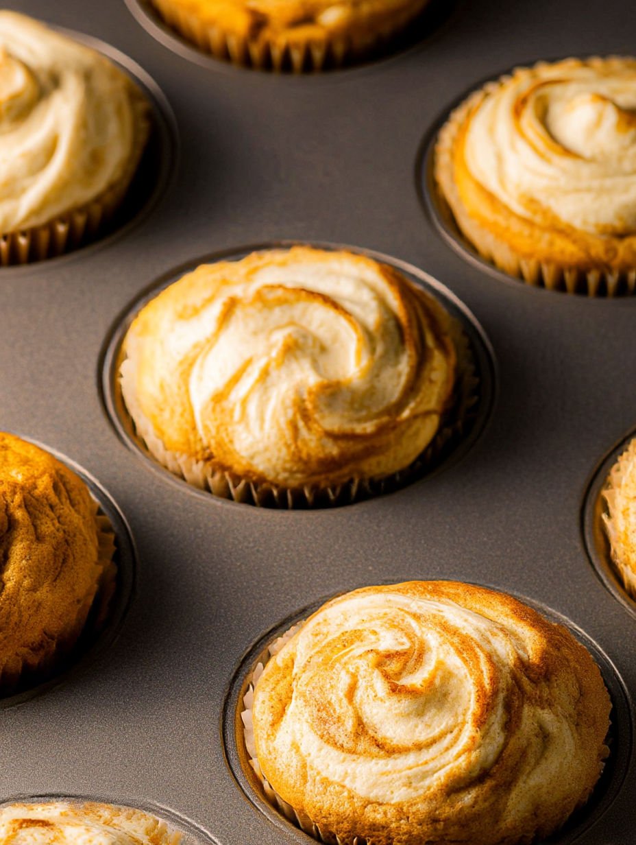 A cupcake with a swirl of frosting on top.