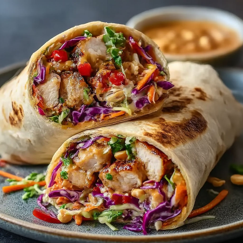 A recipe for a chicken wrap with vegetables.
