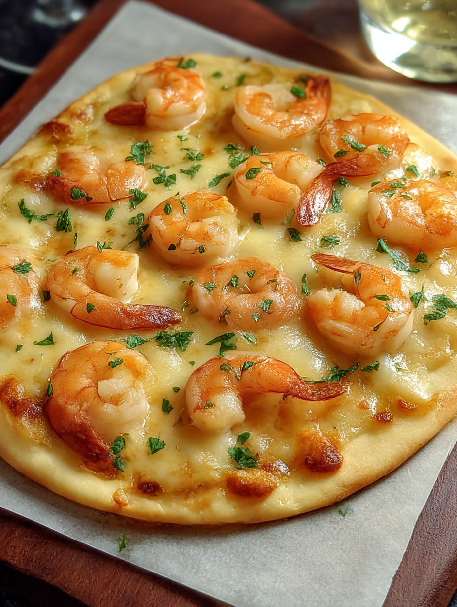 A pizza with shrimp and cheese.