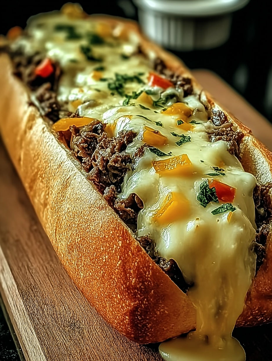 A sandwich with cheese and peppers.