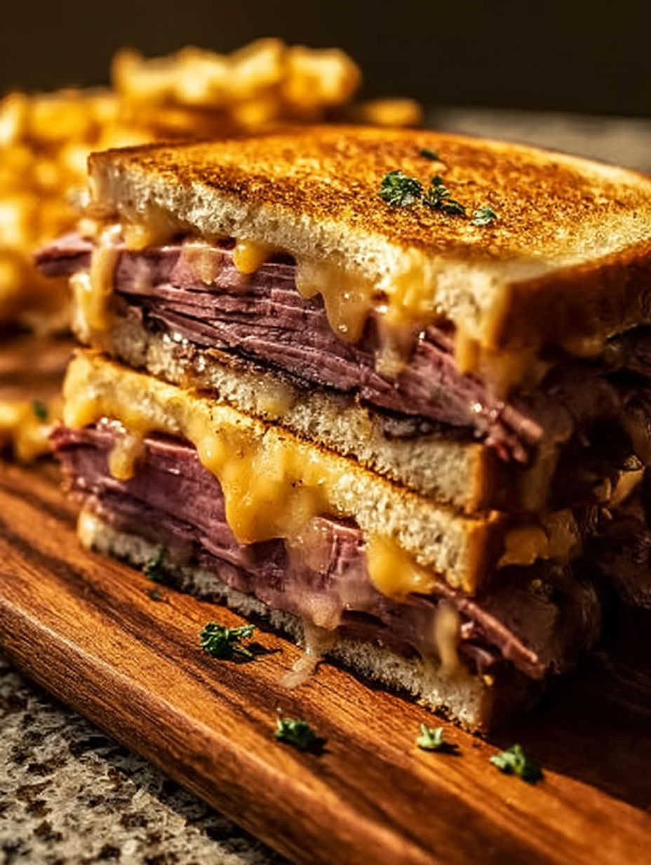 A stack of sandwiches with meat and cheese.